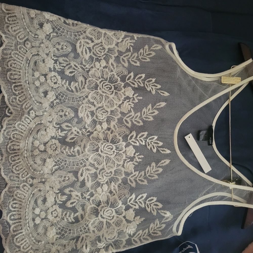 Aqua Lace Ivory Tank Top New Size L